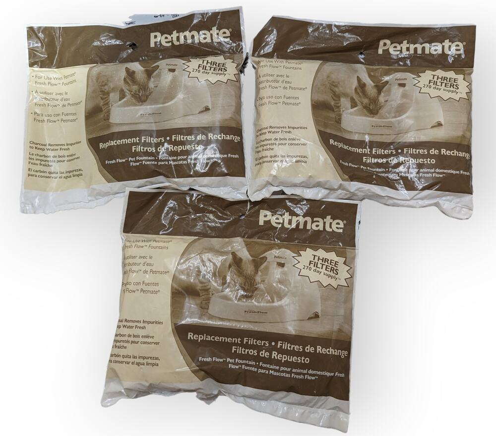NWT Petmate Fresh Flow Pet Fountain Unbendable Replacement Filters 3-3 Packs